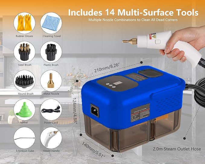 Steam Cleaner 2500W High Pressure Steamer for Cleaning, Car Steamer Handheld Steam Cleaner for Home Use, Hardwood Floor Steam Cleaner for Upholstery, Kitchen, Bathroom, Grout (Dark Blue)