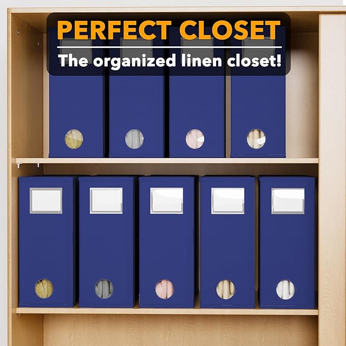 SpaceAid 9 Pack Bed Sheet Organizers and Storage, Foldable Sheet Organizer with Window for Linen Closet, Set Folder Keeper for Queen & King Size Bedding Storage (Navy Blue)