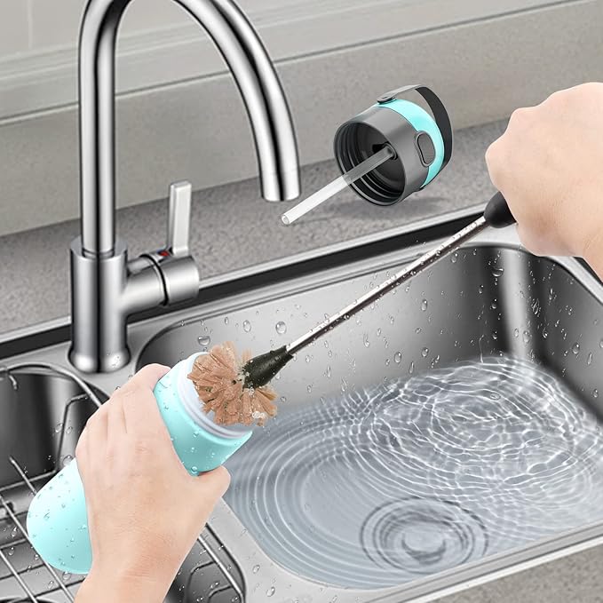 Bottle Brush, 15-inch Stainless Steel Long Handle Cleaning Brush, Kitchen Cleaning Brush, for Cleaning Water Bottles, Glasses, Baby Bottles, Glassware, Food Jars, Cups, Wine Aerators, Brown