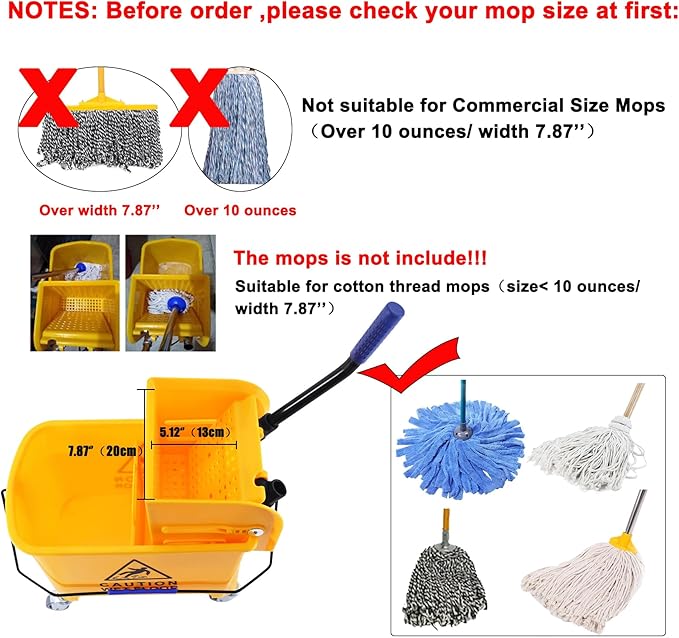 Ridgeyard 5.28 Gallon Side Press Yellow Mop Bucket with Wringer, Mop Bucket with Wringer Set for Home Use, Dirty Water Separator, 11x16.92x27.55 Inch