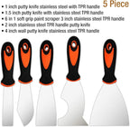 Putty Knife Set, 5 Piece Stainless Steel Paint Scraper (1" 1.5" 2" 3" 4"), Multi-use Scraper Tool, Spackle Knife for Applying Putty, Filling Gaps, Scraping Away Old Paint or Caulk