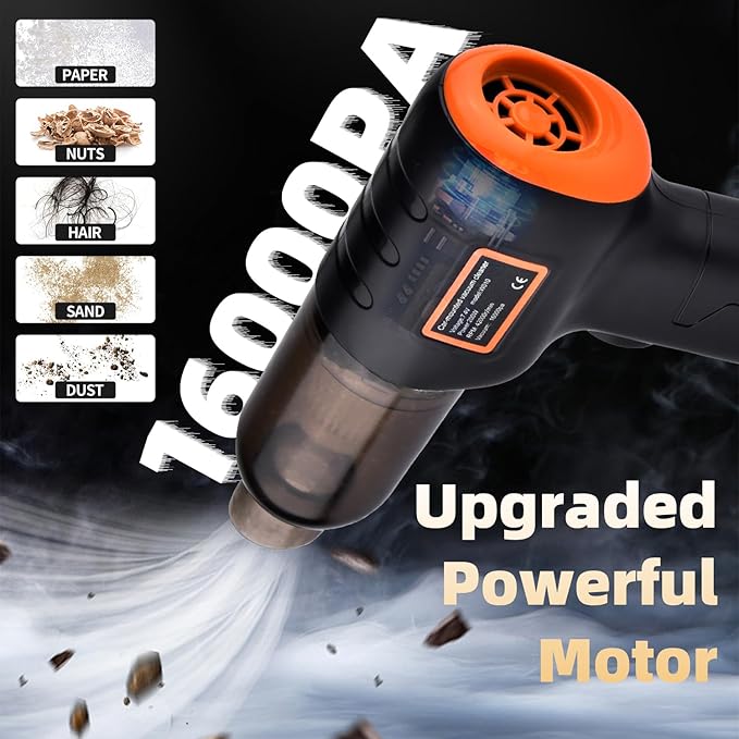 Mini Cordless Handheld Vacuum with Aerospace Bag - Portable Car Vacuum Cleaner | 16000PA Strong Suction, Wireless Rechargeable High-Power Handheld for Home, Pet Hair & Auto Detailing