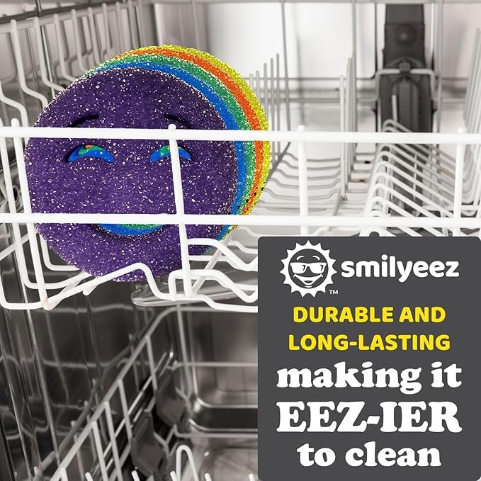 The Original Scrub Moji Scrubbing Sponge by Smilyeez (Set of 3) - Yellow - Temperature-Responsive Polymer Foam, Stain and Odor Resistant, Ideal for Kitchen and Bathroom Cleaning