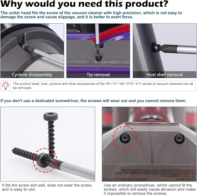 Special Tools Compatible with Dyson V6 V7 V8 V10 V11 V12 V15 Vacuum Cleaner Special Maintenance and Cleaning Disassembly Tool Screwdriver Set Disassembly Crowbar