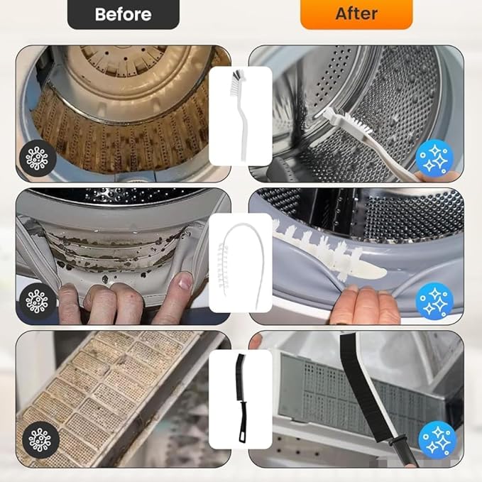 Washing Machine Cleaner Brush Set (6-Pcs) for Front & Top Load Washers – Deep Cleaning Kit for Rubber Seal, Drum, Dispenser, Tight Gaps & Multipurpose Cleaning in Kitchen, Bathroom & Home