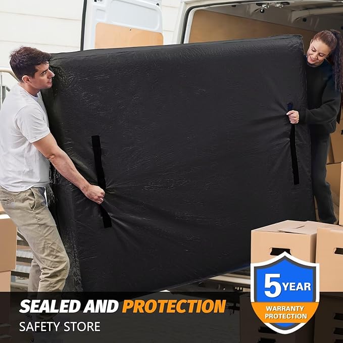 Mattress Bags for Moving, BETU Mattress Protector Waterproof Mattress Cover Queen Size Storage Bags with 8 Heavy-Duty Handles and Zipper for Bed Extra Thick Large Reusable (82"x62"x15" Black)