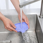 Silicone Bathroom Soap Dishes with Drain Spout-Bathroom and Kitchen Sink Organizer,Sponge Holder,Dish Soap Tray,Perfect for Dispenser,Scrubber,Bottle on Sink or Counter-Light Purple 4.9"×3.2"