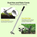Weed Puller Picker Tool Scuffle Hoe Rake, Hand Tiller Small for Planting, Grass Weeder Dandelion Uprooting Remover, Standing Cultivator for Flower Garden Beds Lawns Yard Weeding and Leveling