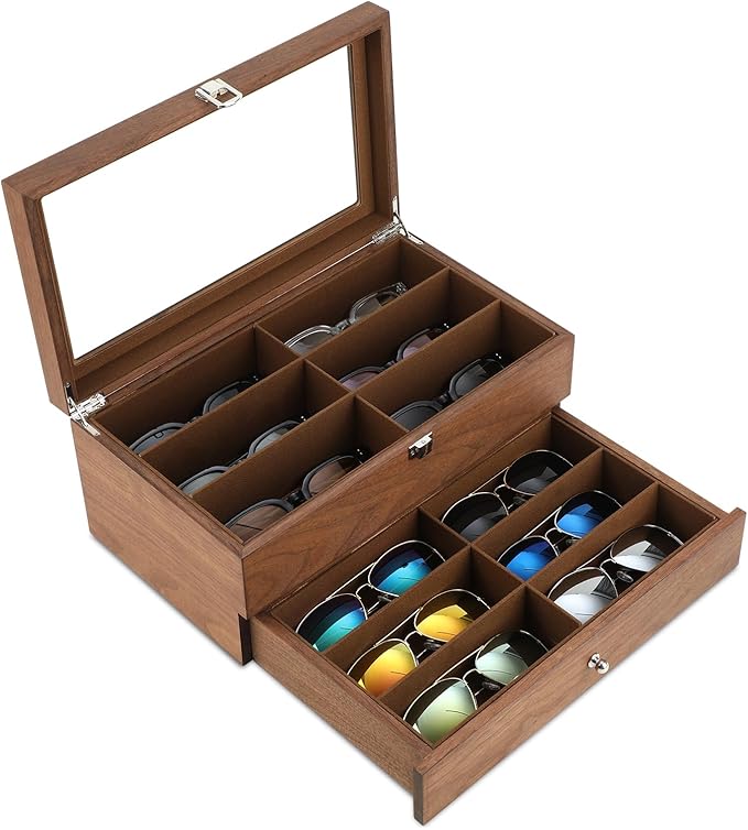 Wooden Sunglasses Organizer Box, Eyewear Display Eyeglass Case, Glasses Storage Box Sunglass Holder Gifts