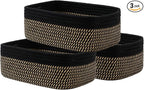 Small Woven Basket, 12 x 8 x 4.5 Inches, Storage Basket for Organizing, Cute Small Rope Shelf Closet Cube Storage Bins Baskets for Shelves, Dog Toy Gift Baskets Empty, 3 Pack Black & Brown