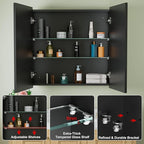 Buruis 30" x 30" Framed Medicine Cabinet with Mirror, Recessed or Wall Mounted Bathroom Cabinet, Adjustable Tempered Glass Shelves, Left/Right Open Reversible, No Assembly Required, Black