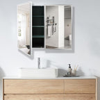 Medicine Cabinet with Aluminum Framed Mirror,36"x32" Surface Mount or Recessed Mount Bathroom Vanity Mirror,Single Door Bathroom Mirror with Storage Cabinet