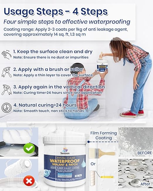 Invisible Waterproof Sealant Transparent Coating 16oz Leak Repair Clear Coating, Waterproof Agent for Indoor, Outdoor Walls, Bathroom, Kitchen, Garden Leak Liquid Sealant