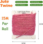 Jute Twine 15m Long Twine String for Crafts Gift Wrapping Packing Gardening Crochet Knitting Macrame Decor (Light Dusty Rose)
