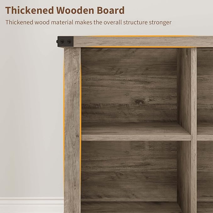 GarveeHome 8 Cube Storage Organizer Bookshelf, Farmhouse Horizontal Bookcase, 62 Inch Wood Storage Bookcase for Entryway, Long Low Bookshelves for Living Room (Grey, 8 Cube)