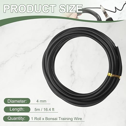 Bonsai Training Wire, 4mm x 16.4 ft Anodized Aluminum Floral Plant Training Wire Bendable Metal Stems Accessories for Gardening Branch Fixing Crafts (Black)