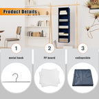 Hanging Closet Organizer and Storage 5-Shelf, Easy Mount Foldable Hanging Closet Wardrobe Storage Shelves, Clothes Handbag Shoes Accessories Storage, Washable Oxford Cloth Fabric, Navy Blue