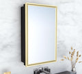 Bathroom Medicine Cabinet with Mirror, Recess or Surface Mount, Single Door Cabinet Famerhouse Bathroom Mirror with Storage Cabinet (Brush Gold, 16"x26")
