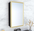Bathroom Medicine Cabinet with Mirror, Recess or Surface Mount, Single Door Cabinet Famerhouse Bathroom Mirror with Storage Cabinet (Brush Gold, 16"x26")