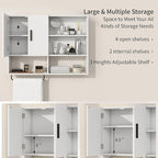 Wooden Bathroom Organizers, Over The Toilet Storage Cabinet with 2 Doors, Adjustable Shelves & Towel Bar, Wall Mounted Medicine Cabinet for Kitchen & Laundry, White