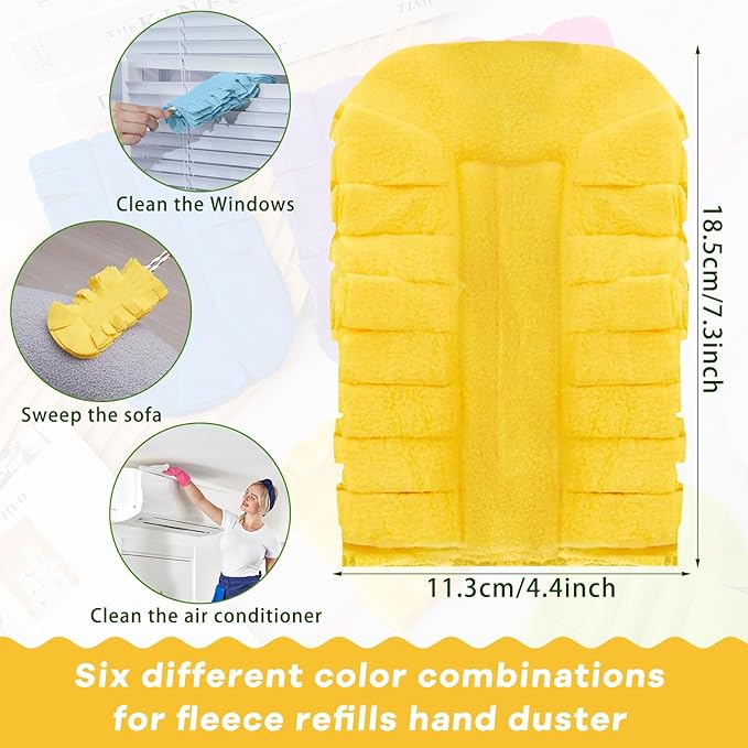 Zubebe 12 Pcs Duster Refill Reusable Fleece Duster Refills Feather Flat Dusters Multi Surface Washable Cleaning Pads Tools for Home, Blinds, Car, Pet, Furniture, Fans (Blue,White,Yellow)