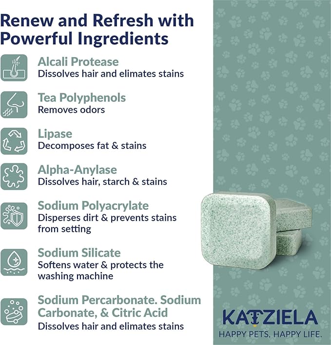 Katziela Washing Machine Cleaner Tablets Laundry Machine Cleaner & Pet Odor Remover Deep Cleaning Tablets for Front and Top Load Washers