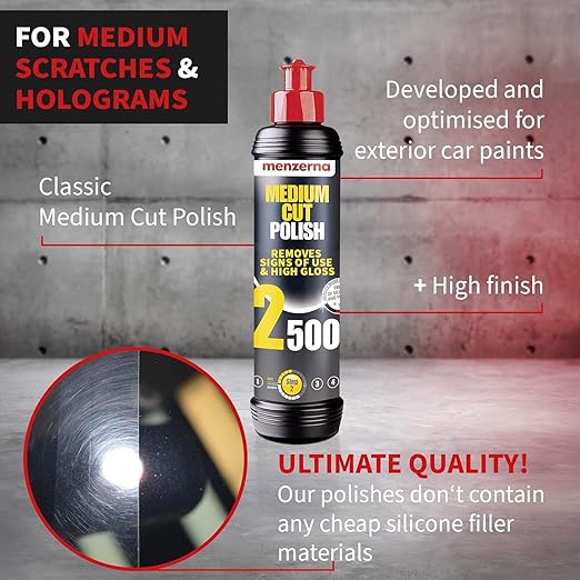 menzerna Signs of use Remover Kit I Car polishing Set with Menzerna Medium Cut 2500 (16oz) and 6 Inch Polishing Pad I Moderate Scratch Repair Kit for All Types of Vehicles