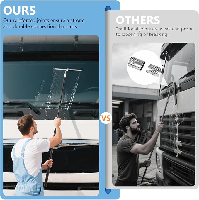 Squeegee for Shower Glass with Long Handle – Extends 13" to 48", Includes 2 Towel Sleeves, Replacement Silicone Blade & Hook, 14" Wide Blade for Glass, Mirrors, Windows & Tile Walls (Black)