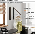 Clothes Drying Rack for Laundry Drying Rack Wall Mounted Clothes Hanger Rack Retractable Laundry Hanger Dryer Rack Space Saving Closet Organizer Aluminium (Walnut)