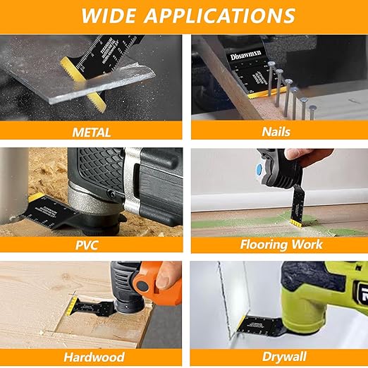 58Pcs Oscillating Tool Blades Kit, Titanium Extra Long& Wide Multitool Saw Blades for Metal Wood Nails Drywall Cutting, Compatible with Dewalt, Dremel, Fein, Milwaukee, Craftsman, Ryobi
