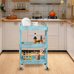 3-Tier Rolling Utility Cart with Lockable Wheels Storage Slim Storage Heavy Duty Cart Mobile Shelving Unit Craft Narrow Organizer for Bathroom Laundry Kitchen (Vintage Blue)