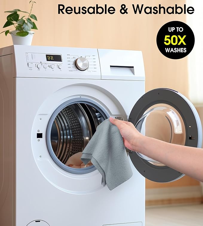 KitchLife Microfiber Cleaning Cloth Roll, 100 Pack - Tear-Away Microfiber Paper Towels, Lint-Free, Reusable, Washable for Kitchen, Car, Dishes, and Sensitive Surfaces (Grey)