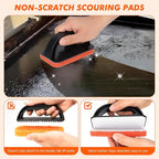 Griddle Scour Pads, Non-Scratch Scouring Pads with Handle, Grill Scrubbers, Cast Iron Polishing Pads, Heavy Duty Scrubbing Pads for Cleaning Walls- 11 Scrub Pads and 1 Handle