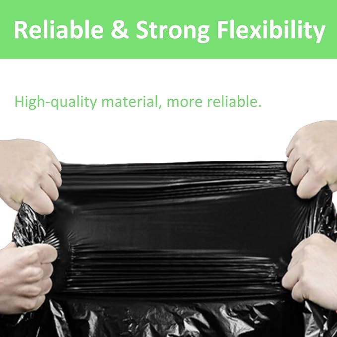 55-60 Gallon Trash Bags Heavy Duty 150 Count Bulk with 4 Innovative Flap Ties | Compatible with Rubbermaid Brute & Winco & Behrens 50-60 Gallon Round Trash Can | Tear & Leak Resistant Black
