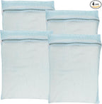 4-Piece Blue Large Durable Organic Cotton Mesh Laundry Bags with Sturdy Zippers and Breathable Mesh are Delicate Laundry Bags for Underwear, Clothes, Pants and Socks