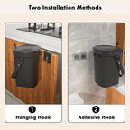 Mountable Kitchen Compost Bin for Counter Top or Under Sink, Hanging Trash Can with Lid for |Cupboard|Bathroom|Bedroom|Office|Camping, Indoor Compost Bucket, 2 Gallon Black