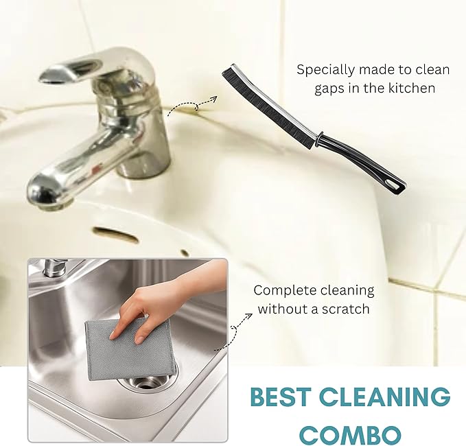 CrafTreat Cleaning Combo – 2 Pack Crevice Cleaning Brushes and 6 Pack Non Scratch Wire Dishcloths for Kitchen, Bathroom, Grout, Sinks, Pots and Pans – Reusable and Durable