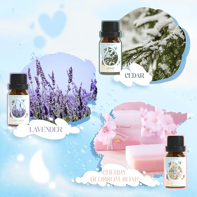 Laundry Fragrance Oils Set, Essential Oil Gift Set for Diffuser, Clean Scent Diffuser Oil, Use with Wool Dryer Balls or Diffuser,Chamomile, Fresh Cotton, Sage, Cedar, Lavender, Cherry Soap
