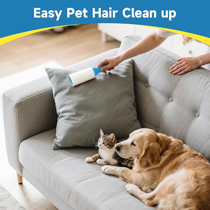 Swihauk 600 Sheets Extra Sticky Lint Rollers for Pet Hair, Easy Spiral Tear Lint Roller for Clothes with Ergonomic Handle, Multipurpose Lint Remover for Furniture, Carpet, Car Seat