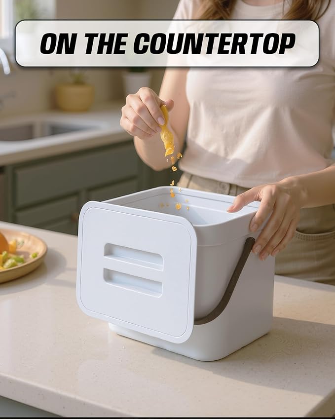 Kitchen Compost Bin - 1.8 Gallons Hanging Trash Can with Lid for Kitchen Cabinet Door, Under Sink, Wall Mounted Waste Bin for Bathroom, 7L(White)