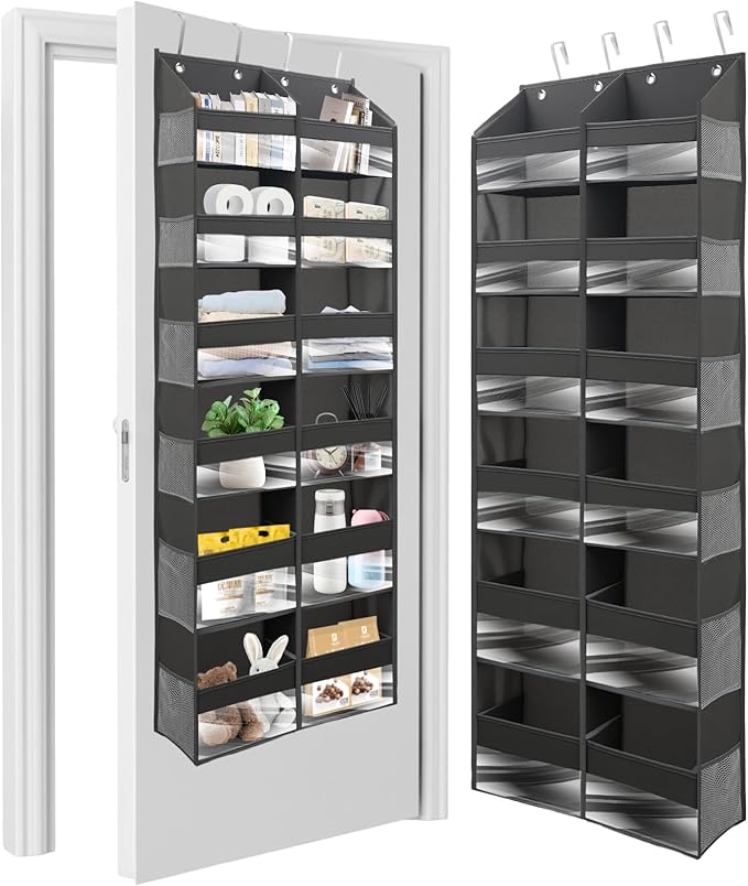 HOMELUX THEORY UPGRADED Over The Door Organizer Hanging - 100D EXTRA THICK & 50lbs HUGE CAPACITY 6 Large Front & 12 Side Pockets, Over The Door Shoe Organizer, Hanging Closet Organizer (Dark Gray, XL)