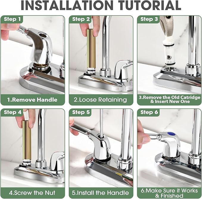 1224 Replacement Cartridge Kit for Two Handle Faucets,Faucet Cartridge Replacement Bathtub Valve Repair with Retainer Removal Tool