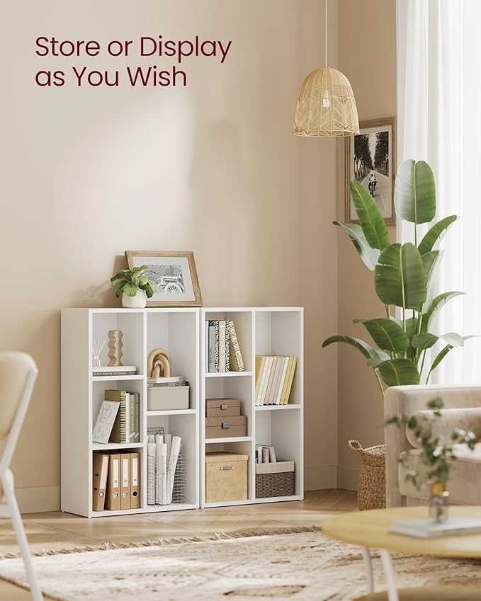 VASAGLE Bookcase, Bookshelf with 5 Compartments, Freestanding Shelves and Cube Organizer, Display Shelf for Small Spaces, for Living Room, Bedroom, and Home Office, White ULBC25WT