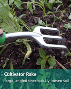 3Pcs Garden Tools, Heavy Duty Cast-Aluminum Garden Tool Set with Hand Trowel, Transplant Trowel, Cultivator Rake, Soft Rubber Ergonomic Non-Slip Handle, Ideal Gardening Gifts for Home Gardeners