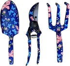 Pruning Shears, Large Soil Shovel, Dirt Rake, Gardening Daily Loosening and Pruning, Non-Slip and Durable, Gift for Men and Women (Gardening Tools Aluminum Set) (Dark Blue Flower 3 PCS Tool)