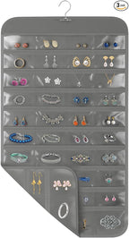 3 Pack Hanging Jewelry Organizer, 80 Clear Pockets earring organizer and storage, Accessories holder organizer for Closet, Jewelries, Necklace, Travel