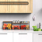3 Pack wire Fruit Basket for Kitchen with Wood Lid - Counter&Wall Mounted Onion and Potato Storage with Nameplate, Hanging Baskets for Vegetable,11.81 * 10.63 * 8.66 Inch