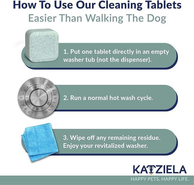 Katziela Washing Machine Cleaner Tablets Laundry Machine Cleaner & Pet Odor Remover Deep Cleaning Tablets for Front and Top Load Washers