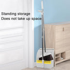 42.7'' Broom with Dustpan Combo Set, House Warming Gifts New Home, Dust pan and Broom Set, Long Handle Broom with Stand Up Dustpan Combo Set for Office Home Kitchen Lobby Floor Use (Khaki)