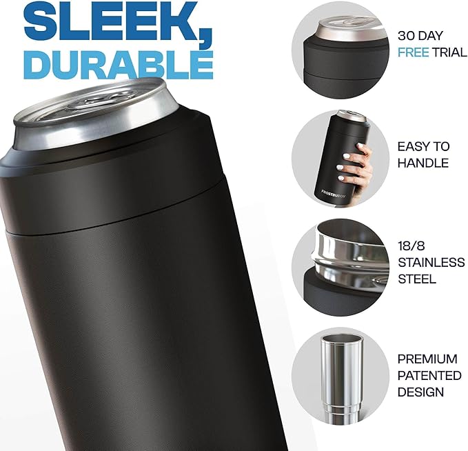 Frost Buddy Universal Can Cooler - Fits all - Stainless Steel Can Cooler for 12 oz & 16 oz Regular or Slim Cans & Bottles - Stainless Steel (Merry Marbleous)